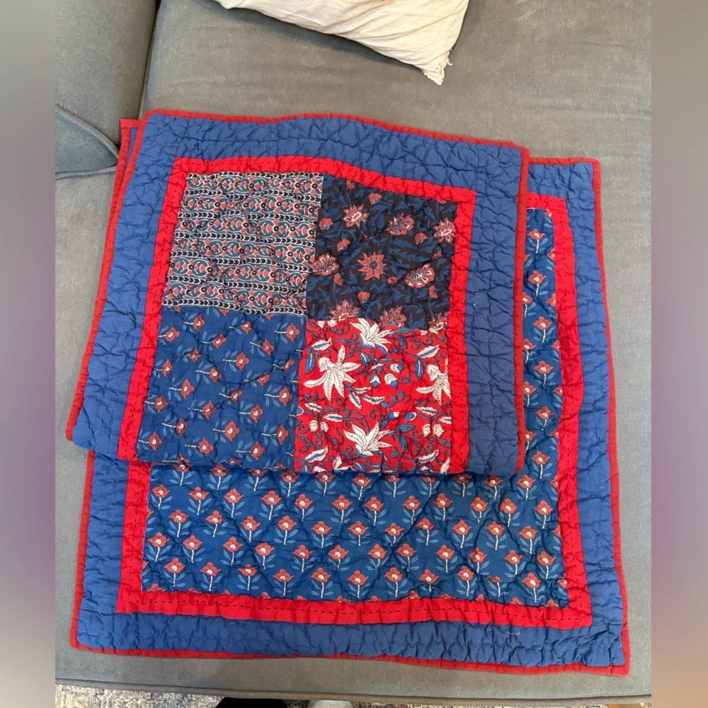 The Company Store Quilted Blue & Red Sham Covers Square & Rectangle